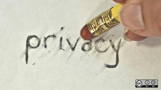 Pencil with eraser erasing the word «Privacy»
